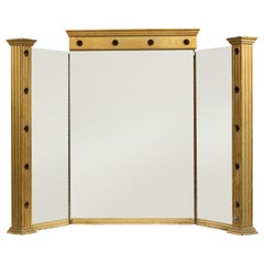 American Art Deco Giltwood Triptych Dressing Table / Vanity Mirror