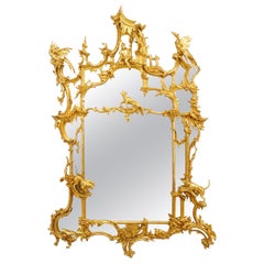 Antique English Chinese Chippendale Style Giltwood Wall Mirror(manner of Thomas Johnson)