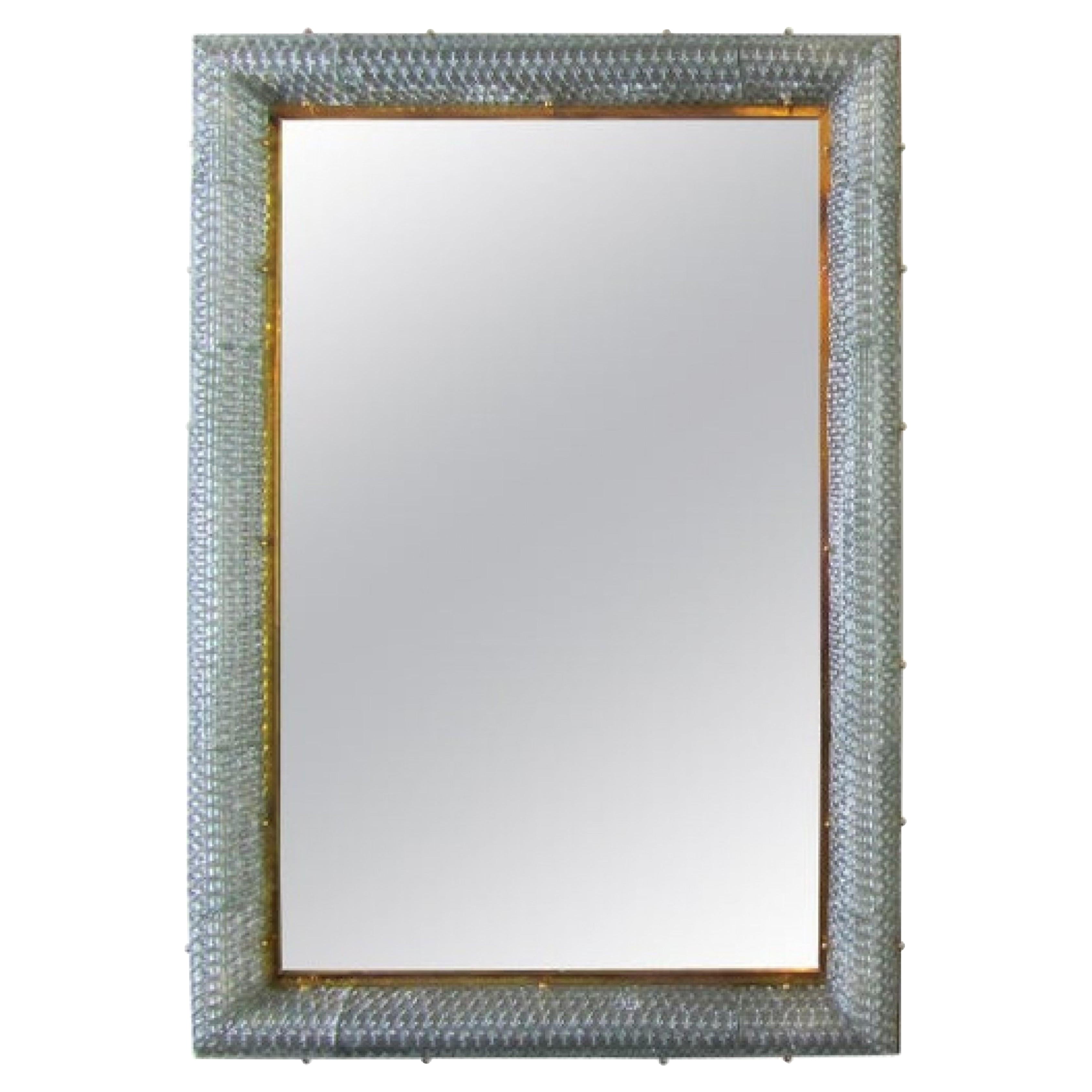 Italian Modern Hand Blown Glass & Bronze Illuminated Mirror Barovier & Toso