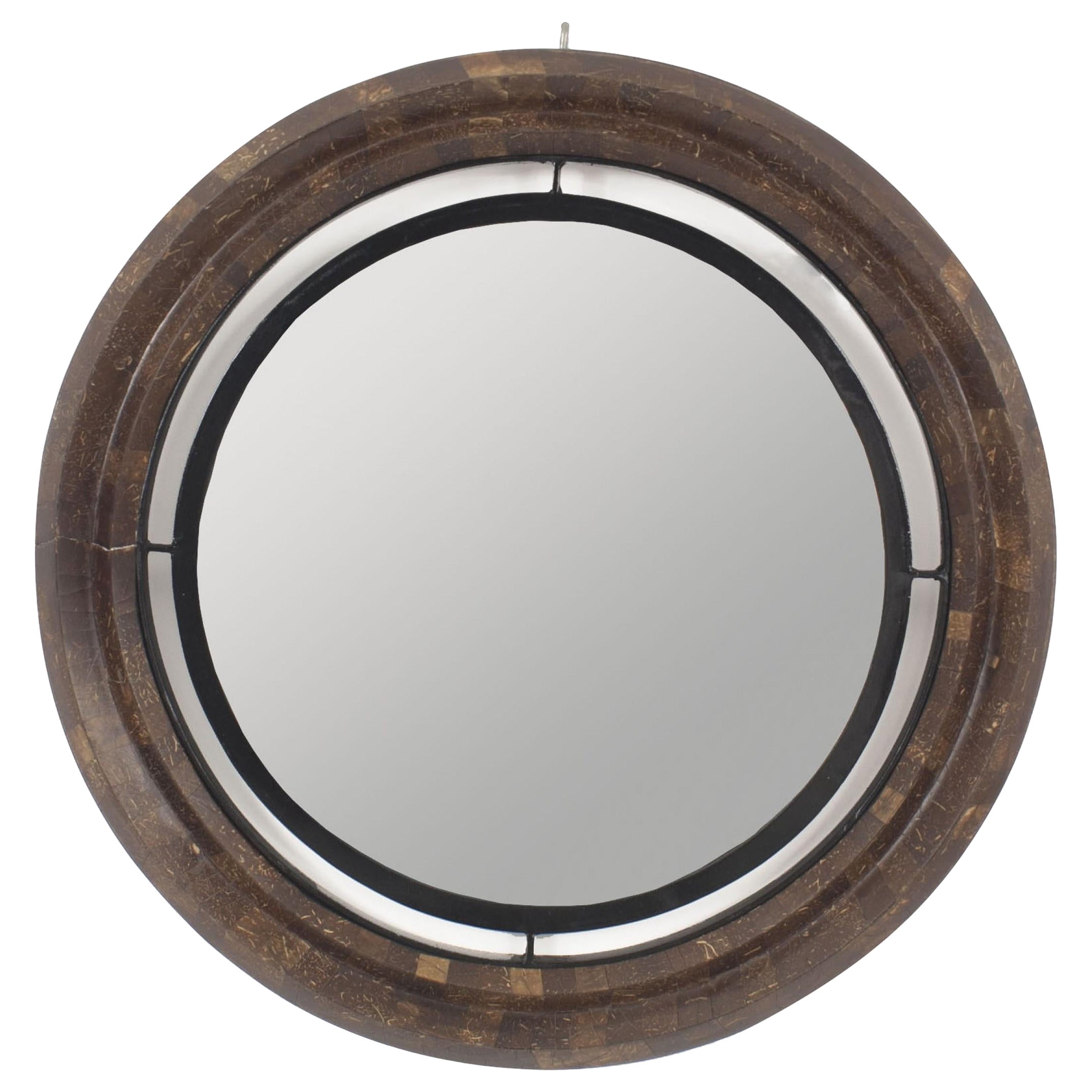 American Modern Round Iron Float Mounted Wall Mirror