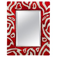 Specchio moderno italiano in vetro rosso e trasparente, Murano