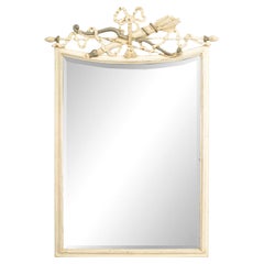 Italian Neoclassic Style White and Gray Painted Bow Pediment Wall Mirror