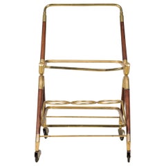 Carrello da bar in ottone e mogano americano del MI secolo