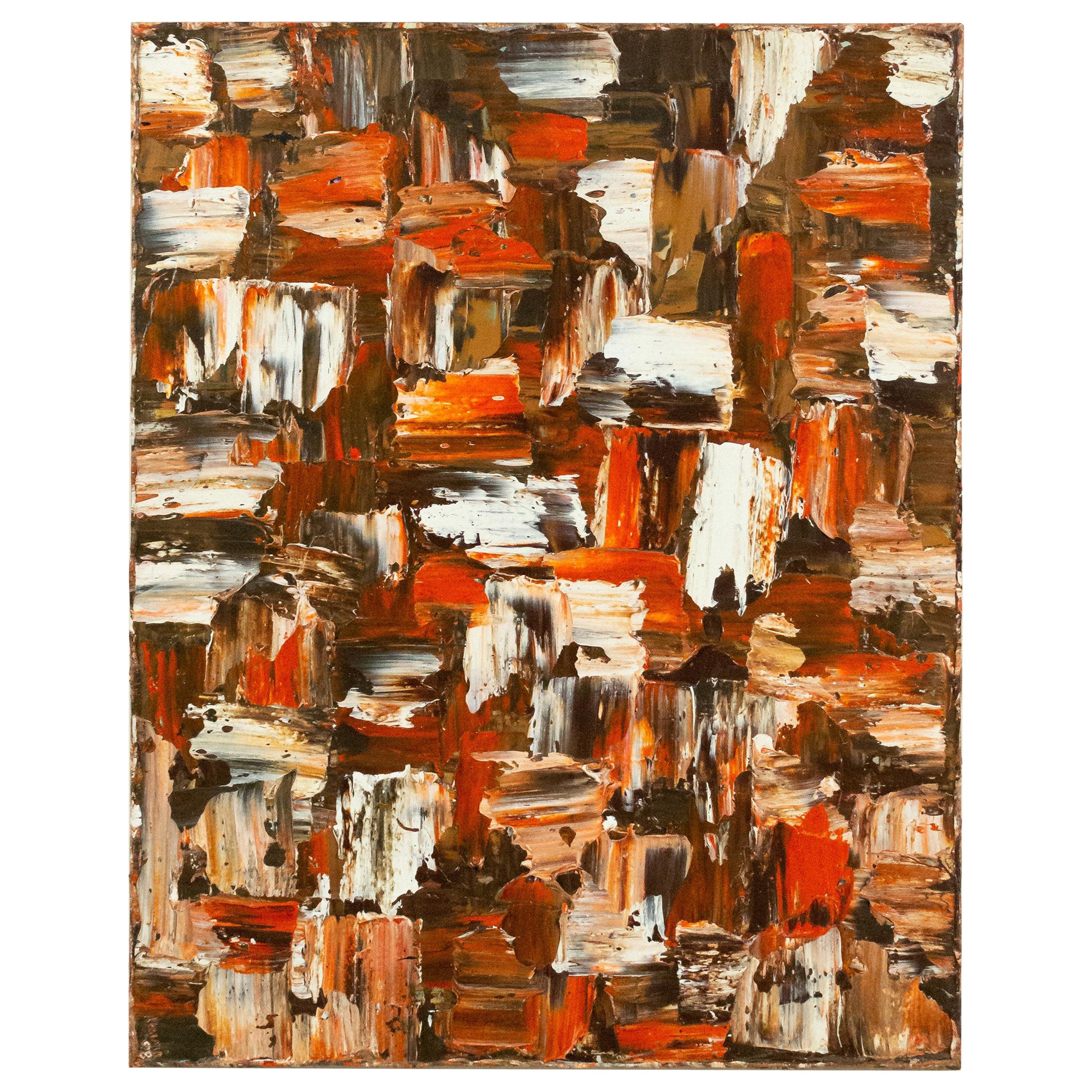 Pintura abstracta de cuadrados rojos, marrones y blancos