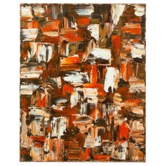 Pintura abstracta de cuadrados rojos, marrones y blancos