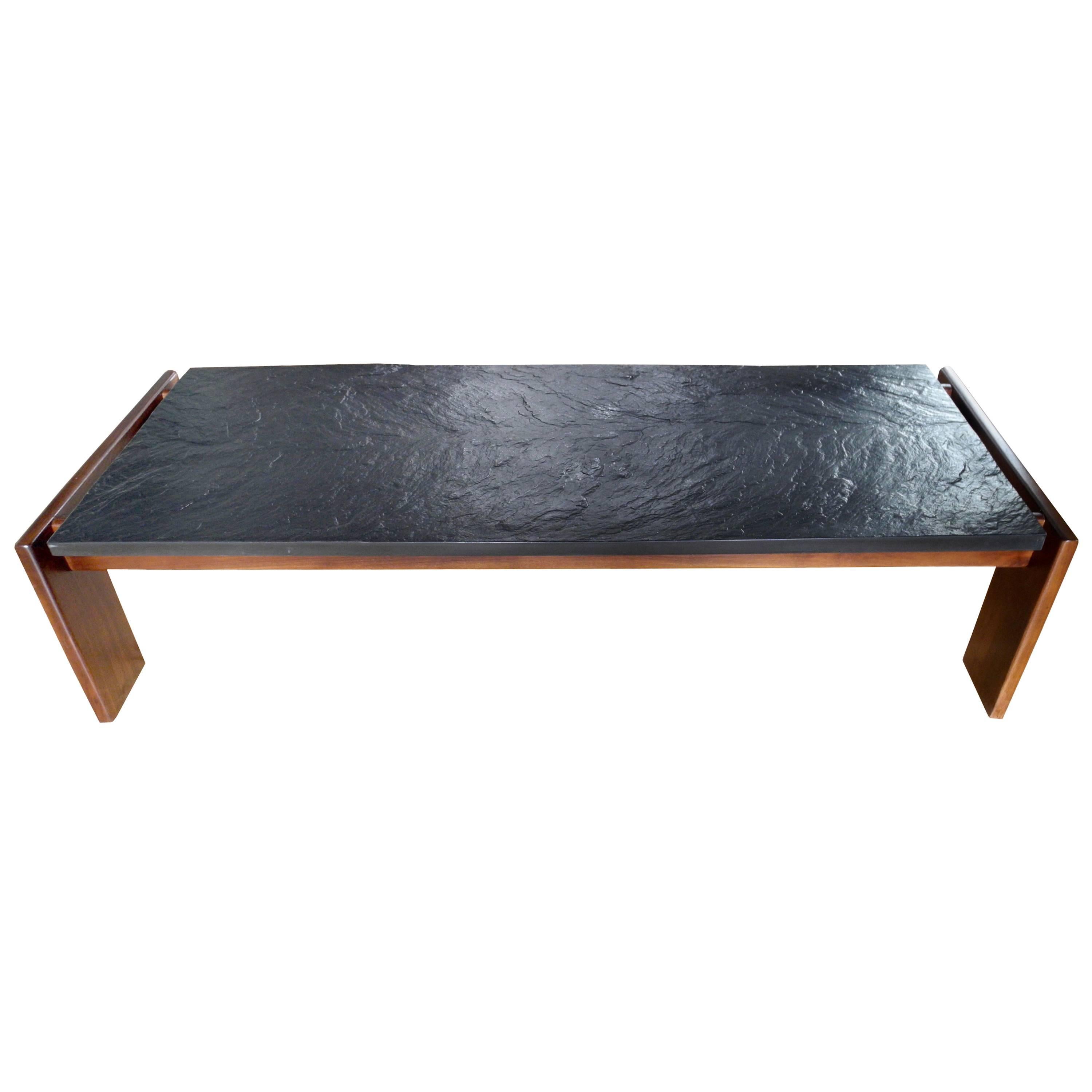 Mid-Century Modern Slate and Walnut Brutalist Coffee Table by Adrian Pearsall For Sale
