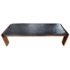 Mid-Century Modern Slate and Walnut Brutalist Coffee Table by Adrian Pearsall