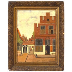 Pittura a olio vittoriana di un edificio rosso