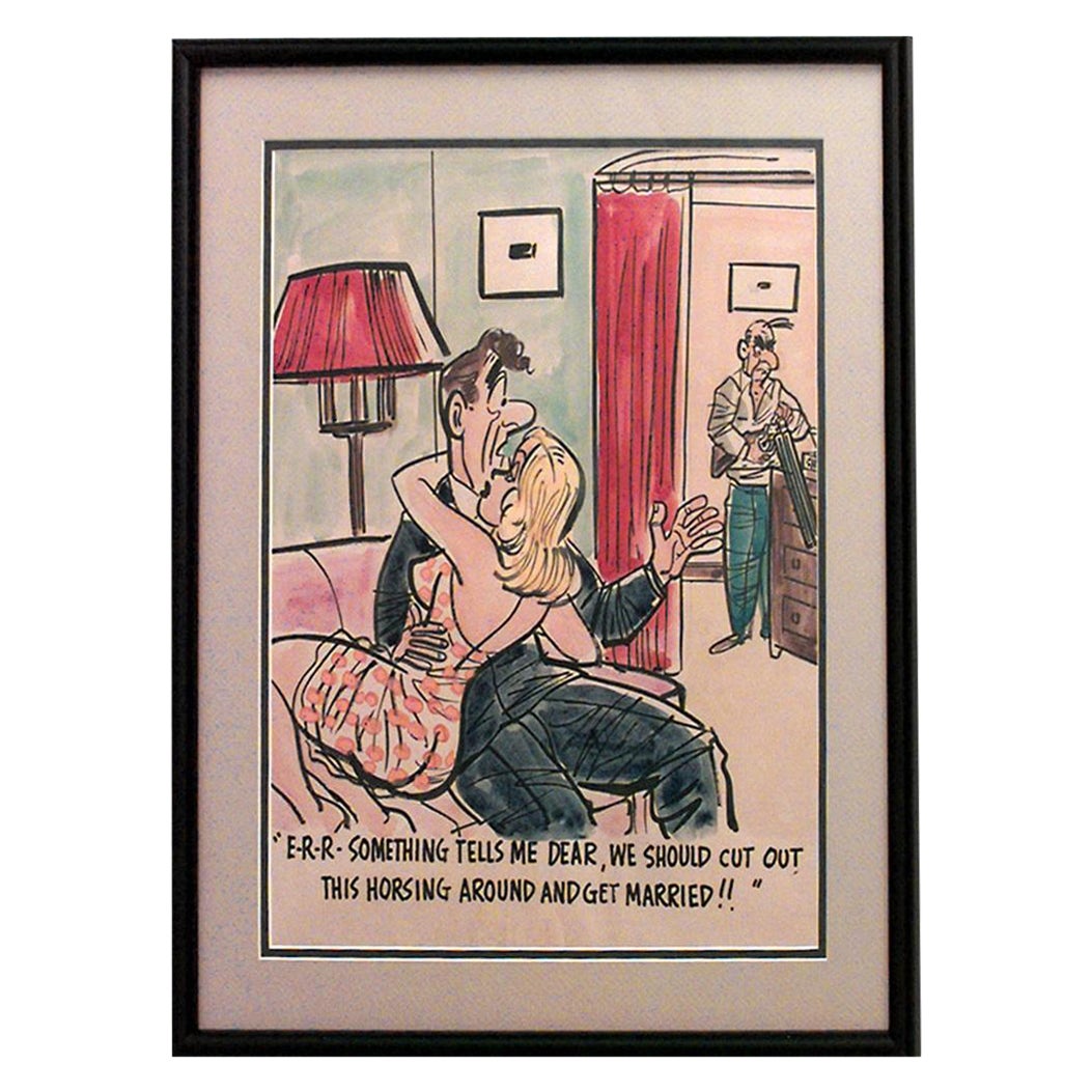 American Mid-Century Watercolor Caricature