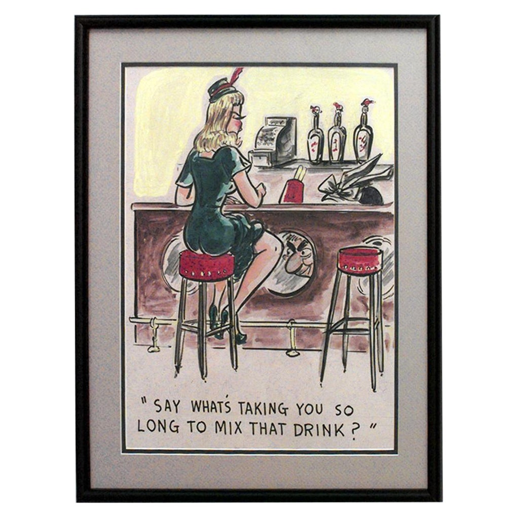 American Mid-Century Watercolor Caricature