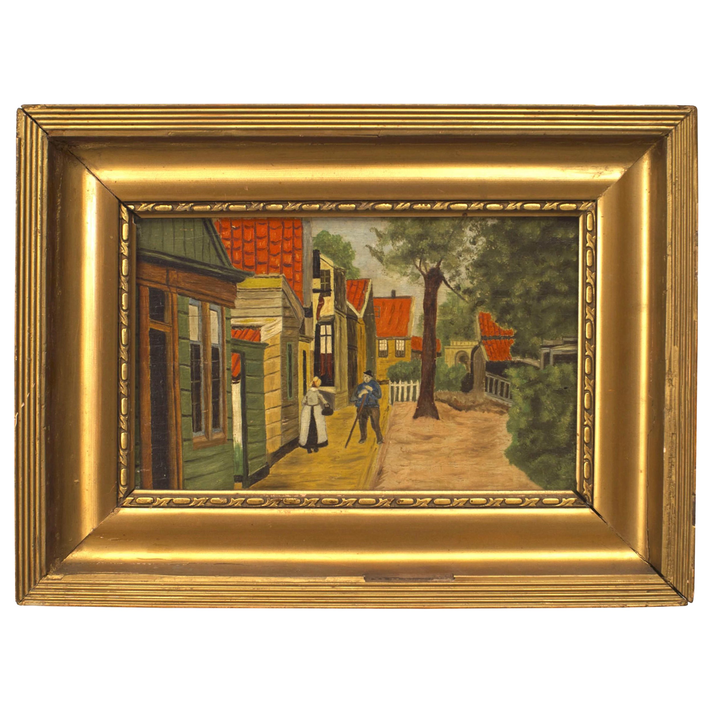 Óleo holandés de calle con figuras