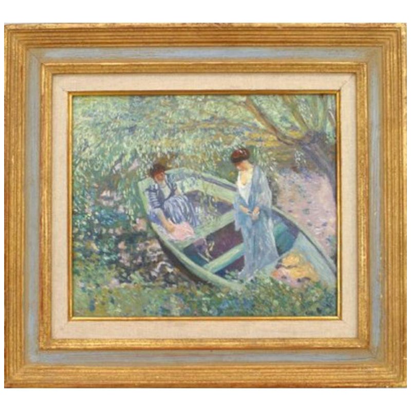 Pintura con mujeres en un bote de remos