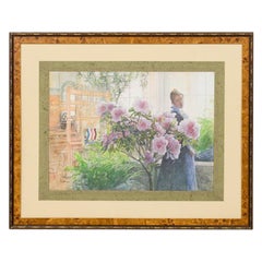Pintura Azealas con Mujer en Habitación al Sol