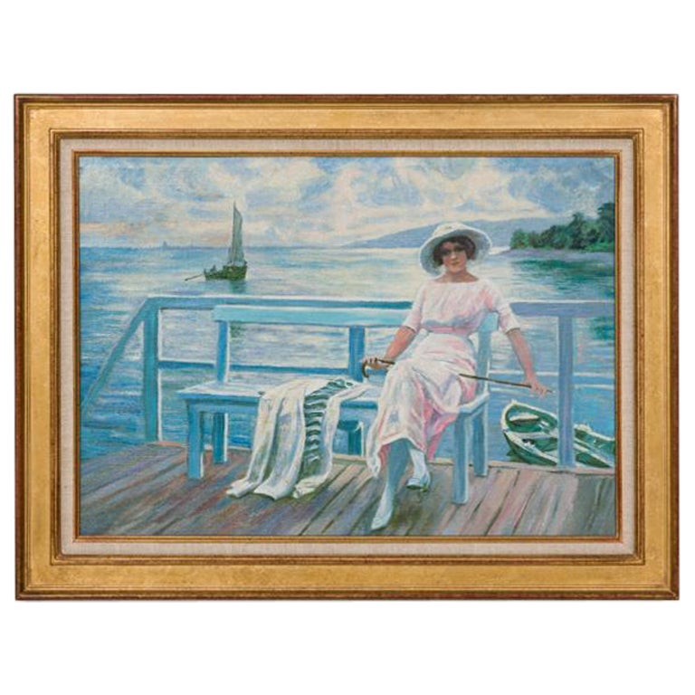 Impressionist Painting with Women on a Dock