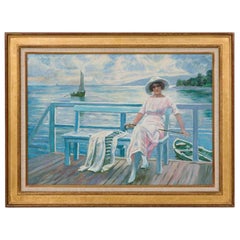 Impressionist Painting with Women on a Dock
