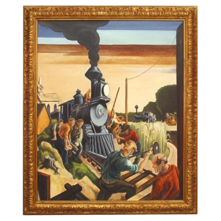 Copia del cuadro "Construcción de un ferrocarril" de Thomas Har Benton
