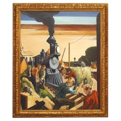 Copia del cuadro "Construcción de un ferrocarril" de Thomas Har Benton