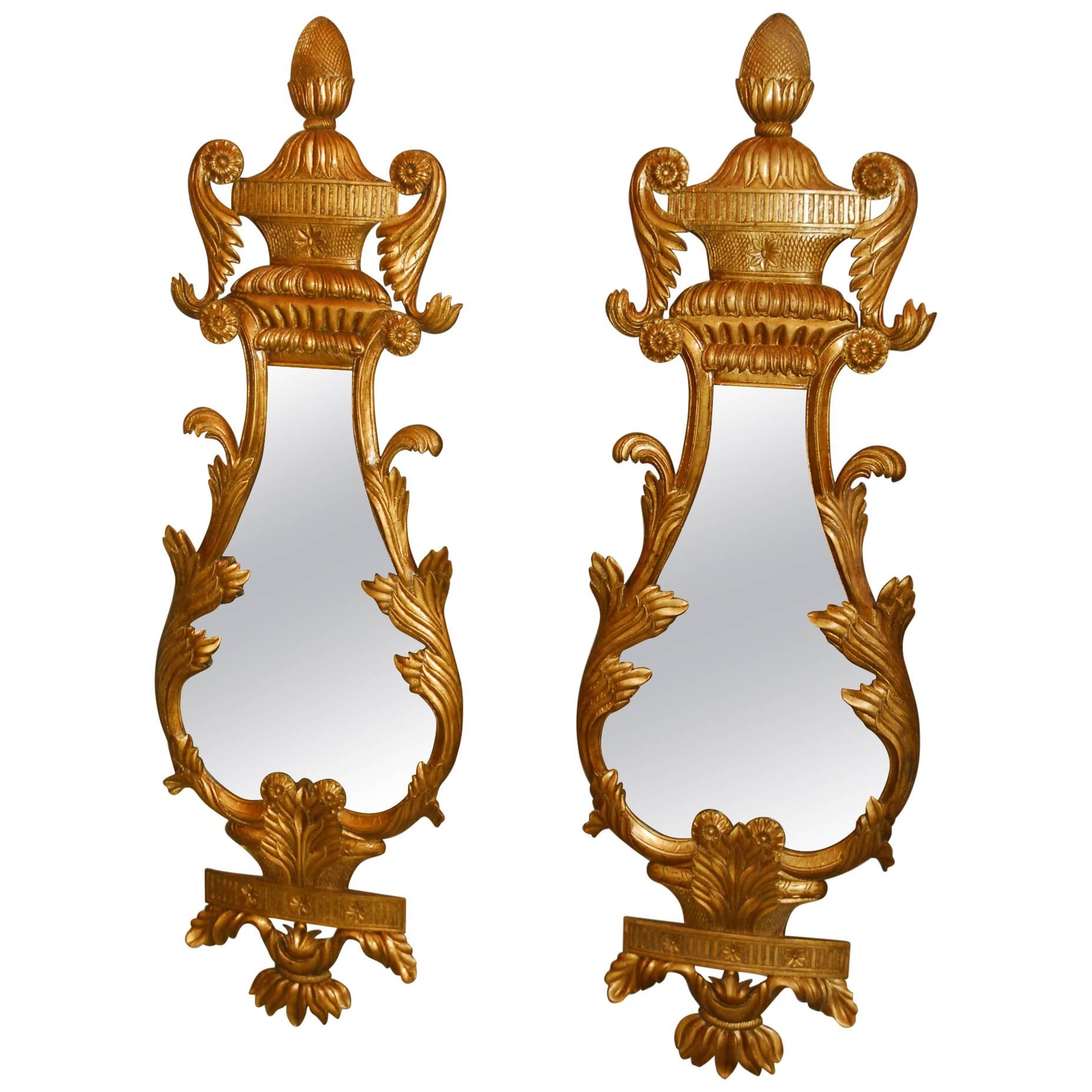 Large Pair of French Carved Giltwood Mirrors