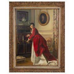 Briefgemälde mit Frau in Rot