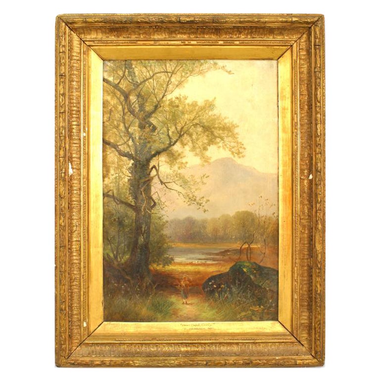 English Victorian Landscape of Pond and Trees
