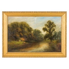 English Victorian Landscape of Cows by Trees