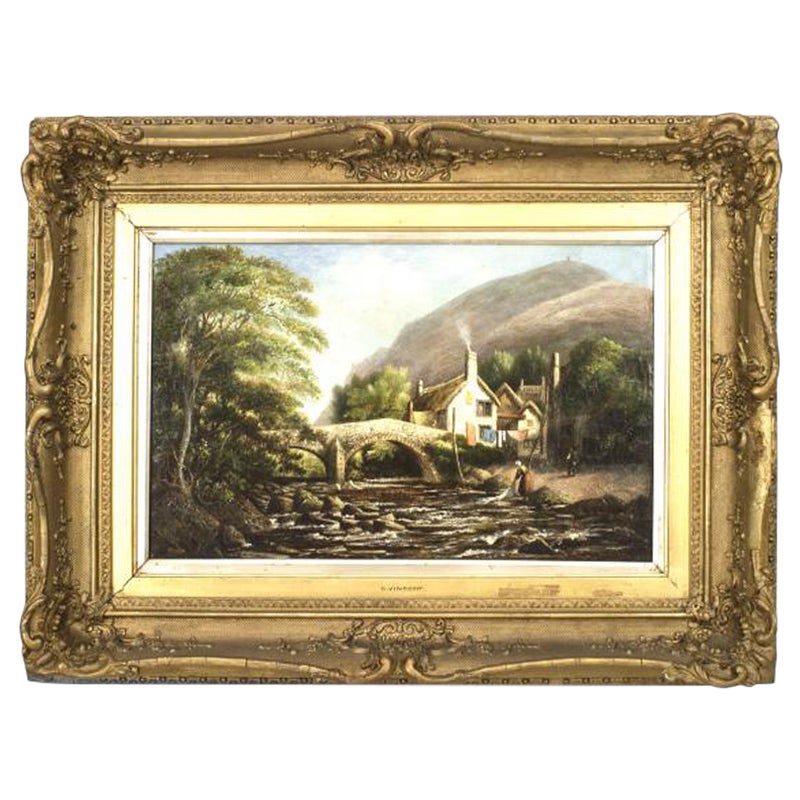 Paesaggio inglese vittoriano di una signora in un ruscello