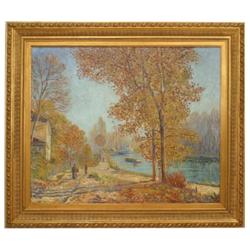 Landscape "Edge of the Canal in Autumn" For Sale