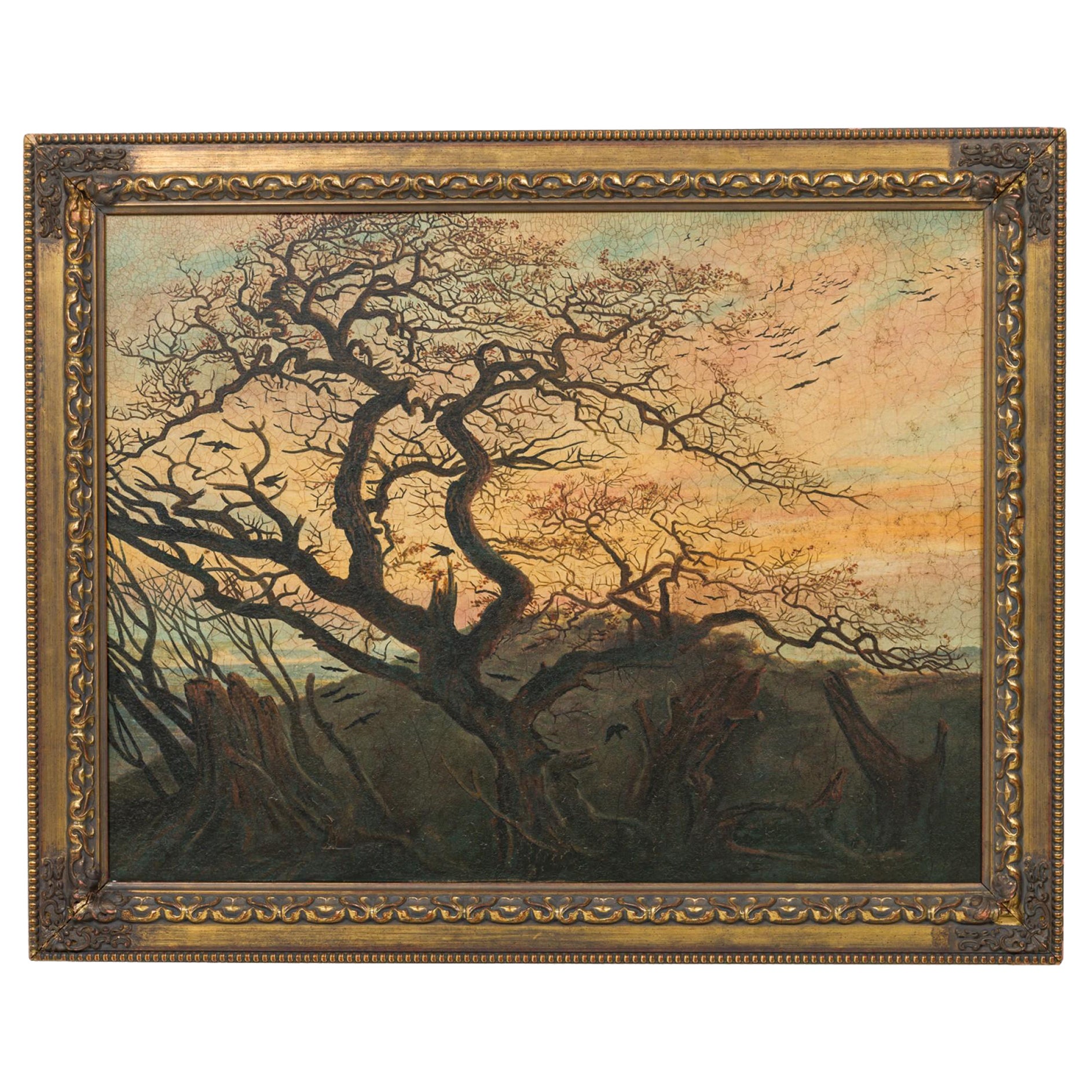 Copia del dipinto paesaggistico "Albero con i corvi
