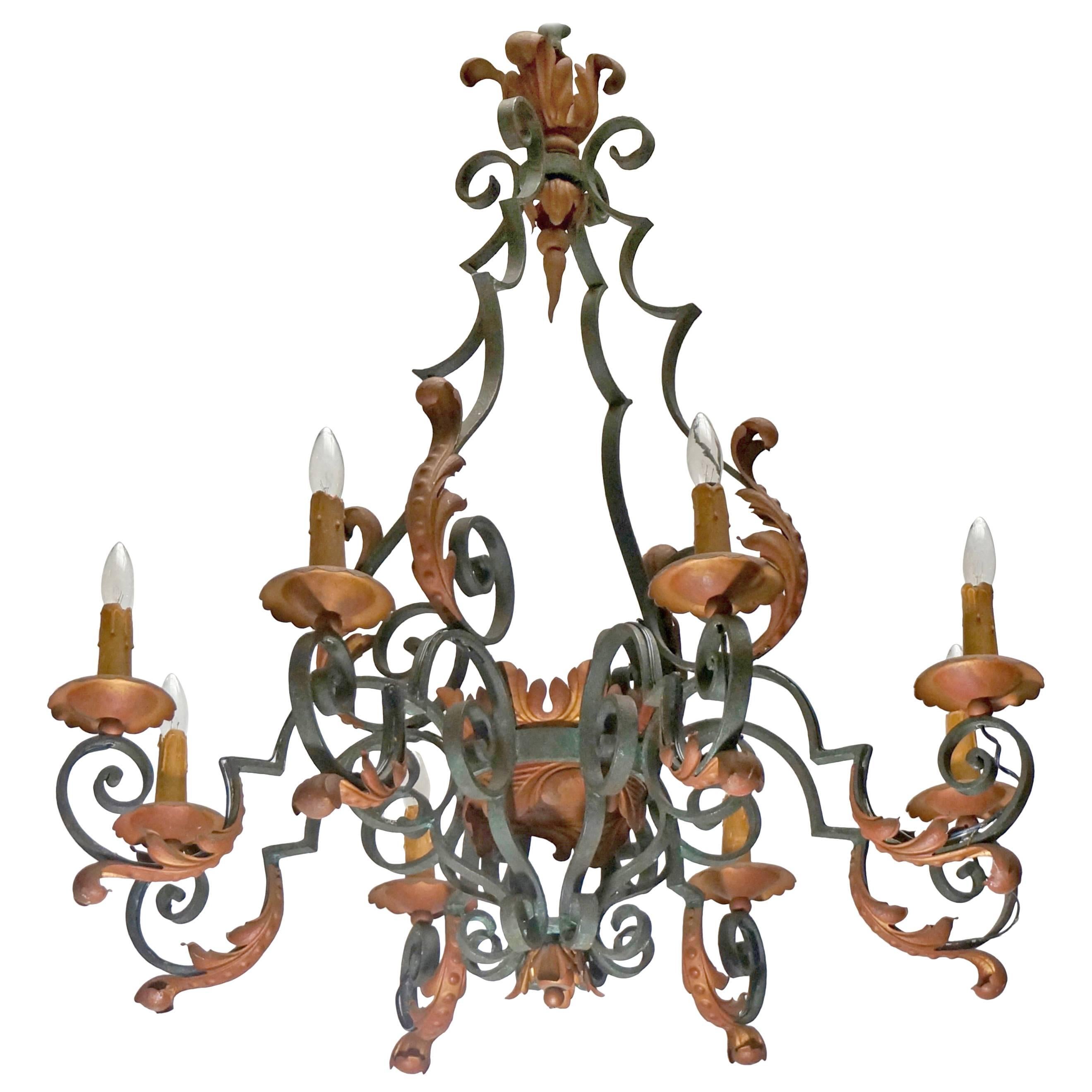 Wrought Iron French Kitchen Rooster Chandelier with Six Candles For