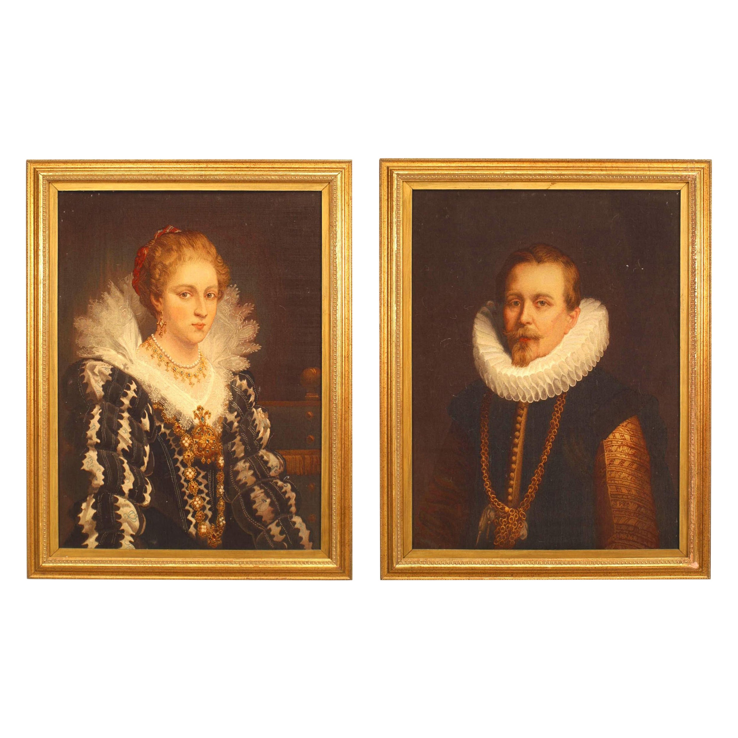 Paire de portraits en tapisserie de la Renaissance anglaise en vente