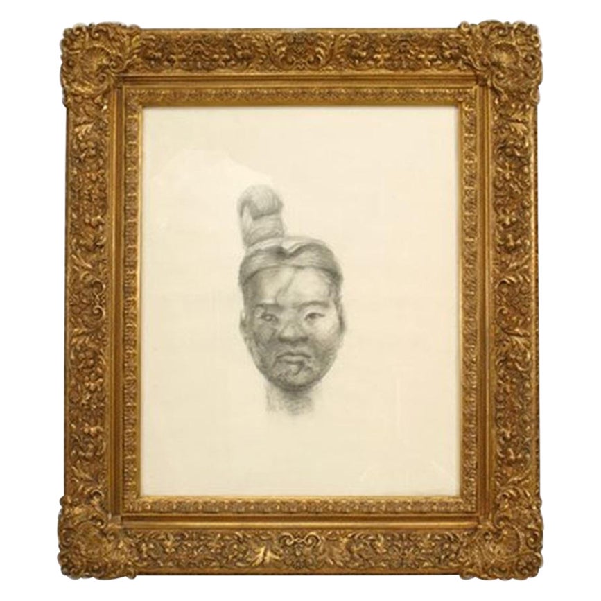 Tête de femme asiatique Portrait noir en vente