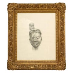 Asian Head of Woman Black Portrait