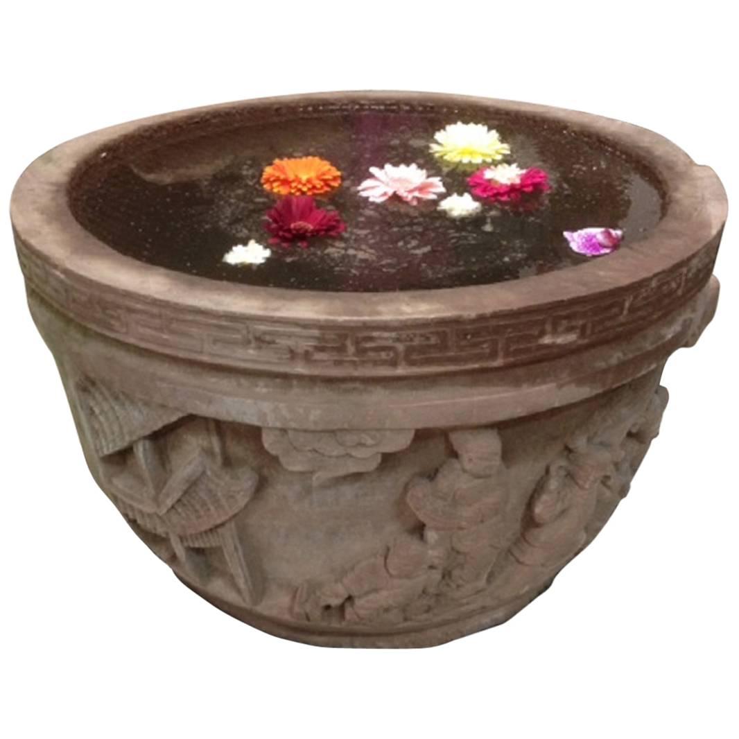 China Huge Hand-Carved Round Garden Stone Planter or Water Basin