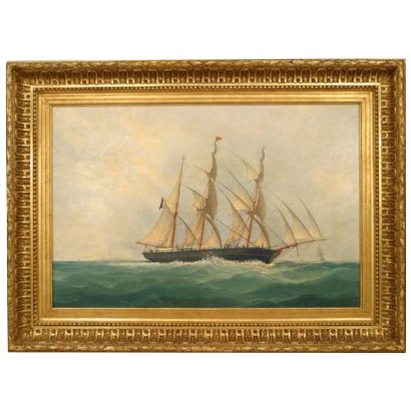 Copia di un dipinto di nave con paesaggio marino