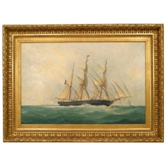 Copia di un dipinto di nave con paesaggio marino