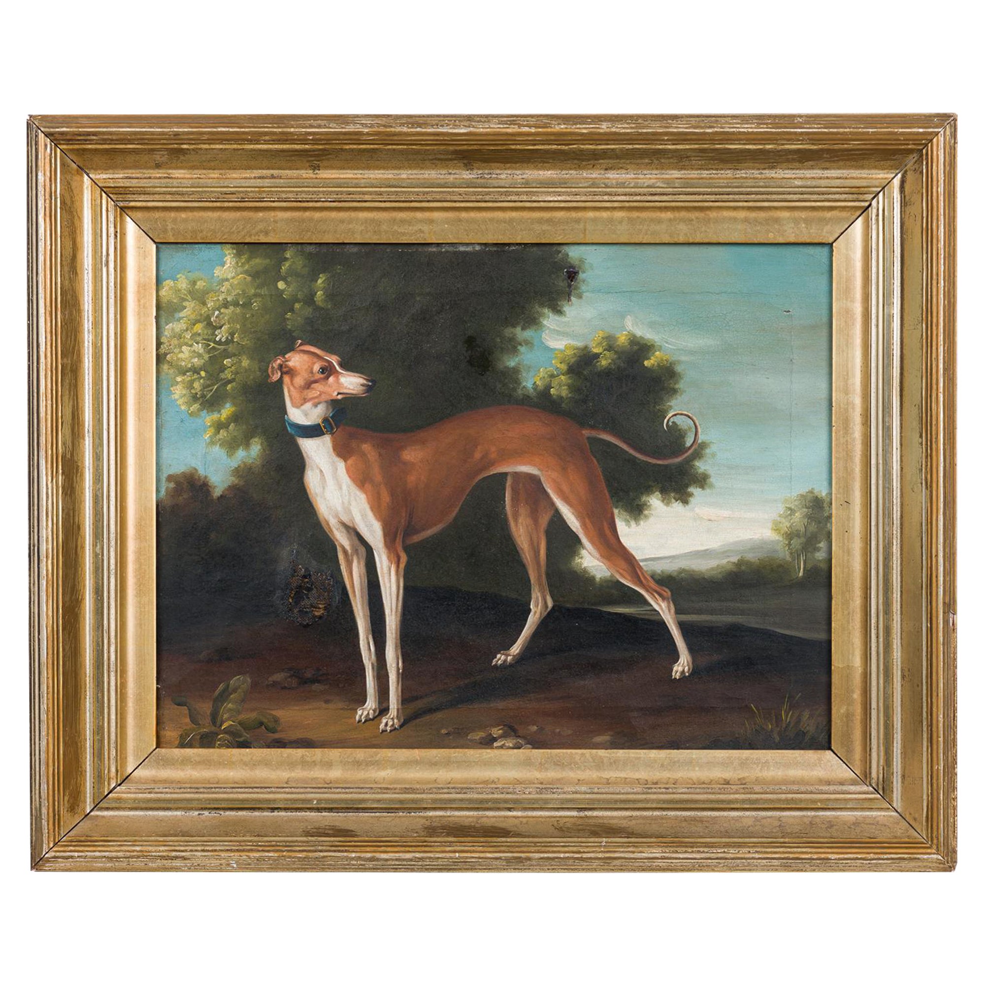 Quadro vittoriano inglese con cane levriero