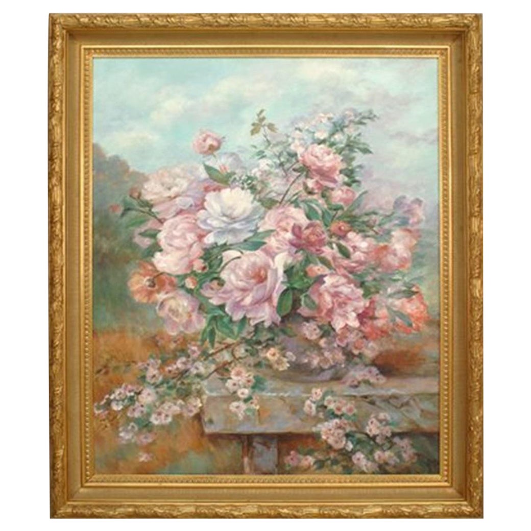 Grande natura morta vittoriana di fiori di rosa