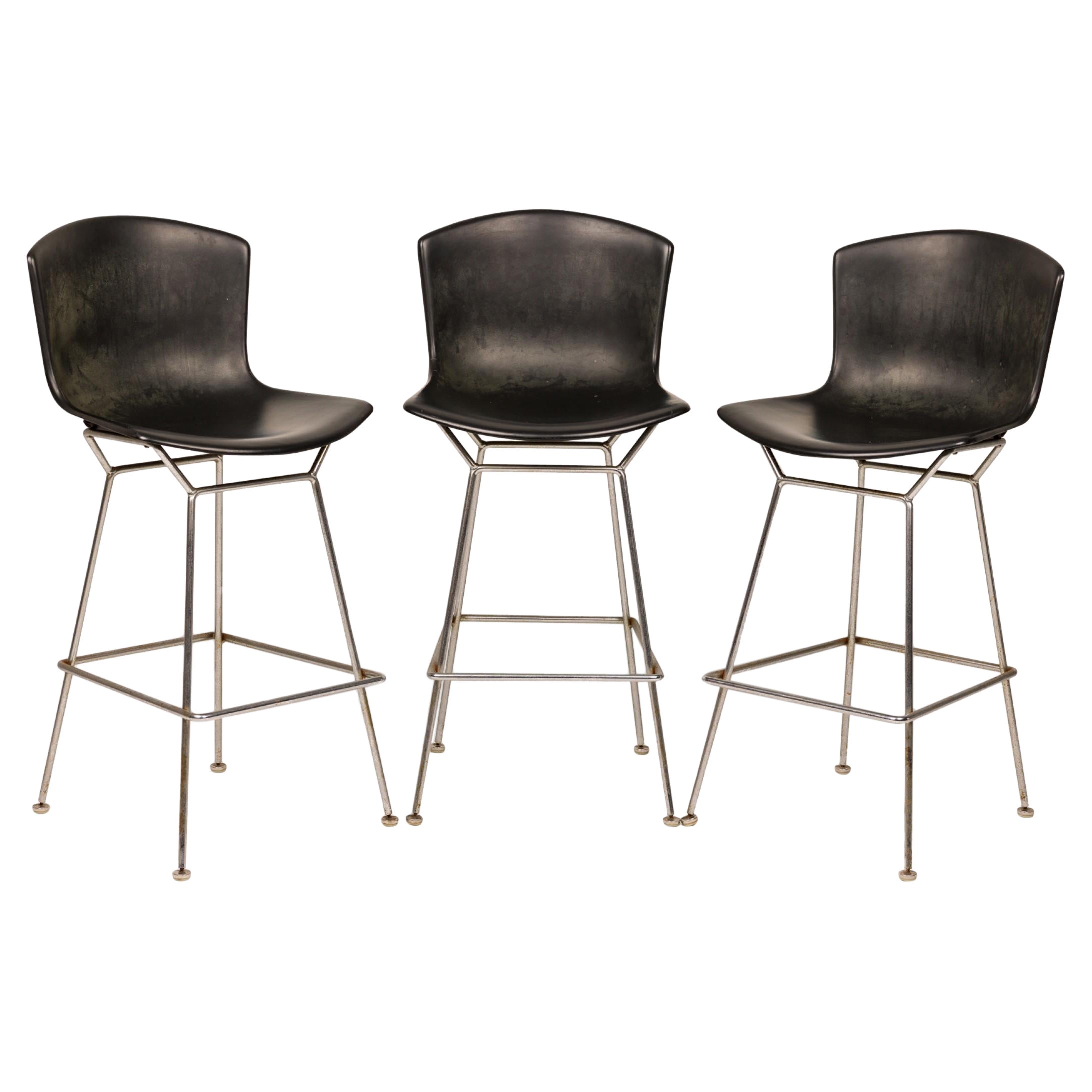 Set of 3 Harry Bertoia for Knoll International Black "Bucket" Barstools