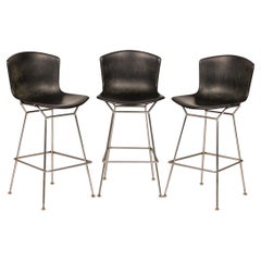 Set of 3 Harry Bertoia for Knoll International Black "Bucket" Barstools