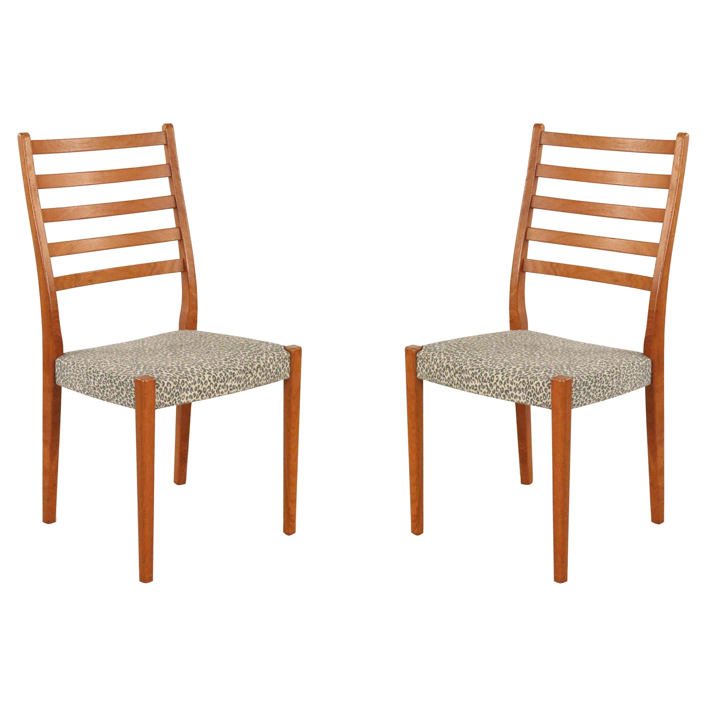 Svegards Markaryds Swedish Modern Teak Leopard Print Upholstered Dining Chairs