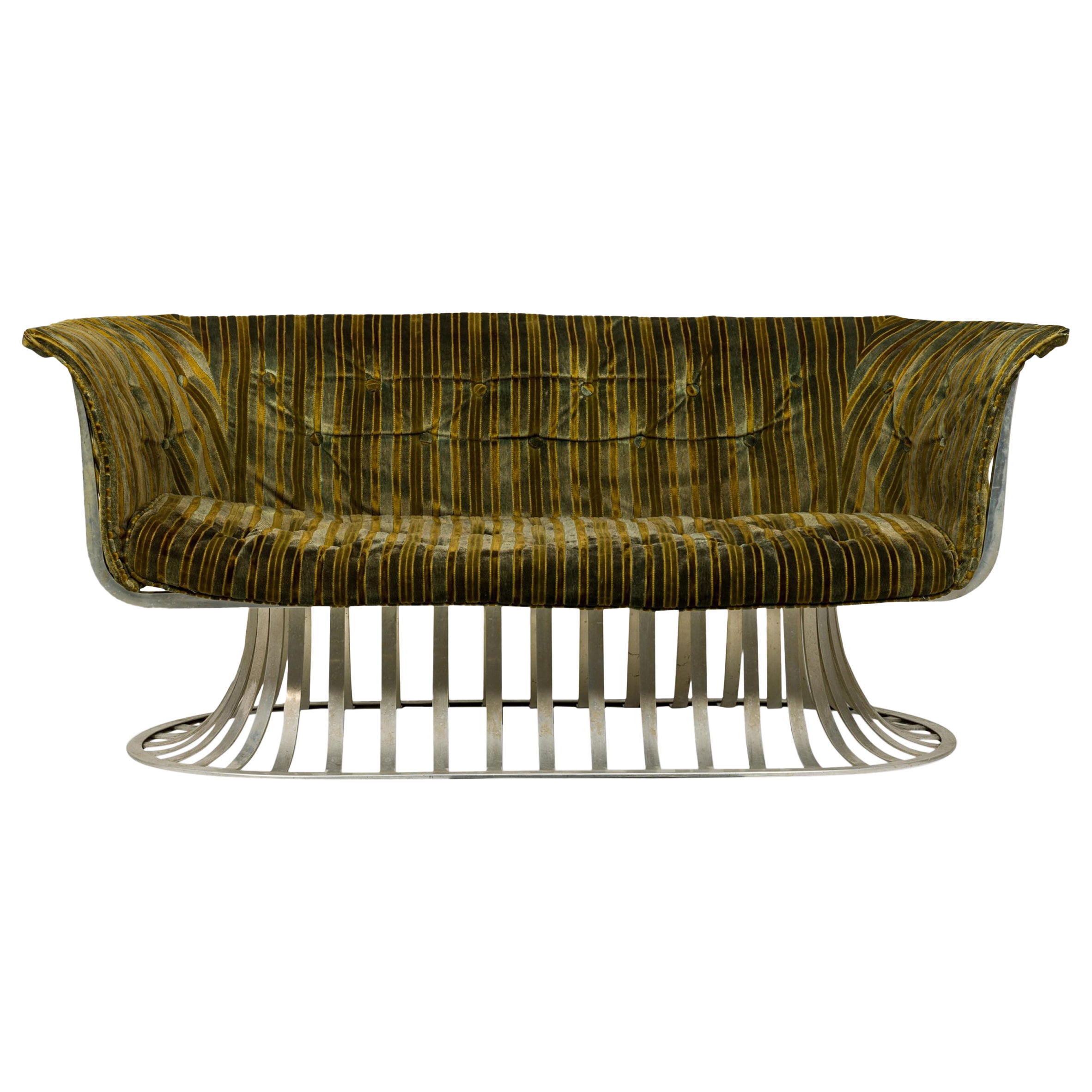 Herbert Saiger for Lee L Woodard & Sons Aluminum Upholstered Tulip Base Settee