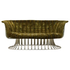 Herbert Saiger for Lee L Woodard & Sons Aluminum Upholstered Tulip Base Settee