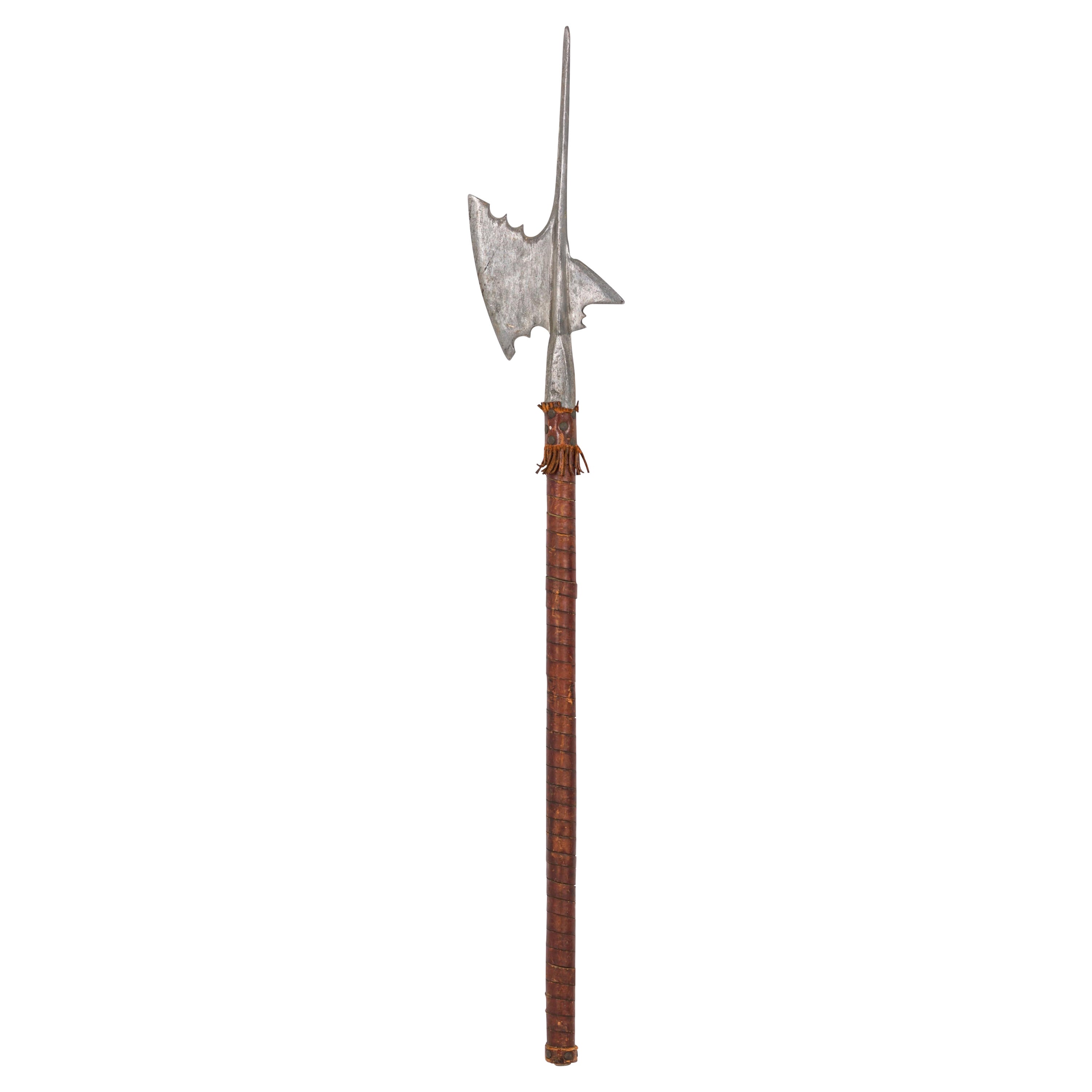 English Renaissance Style Wood, Leather, and Steel Halberd