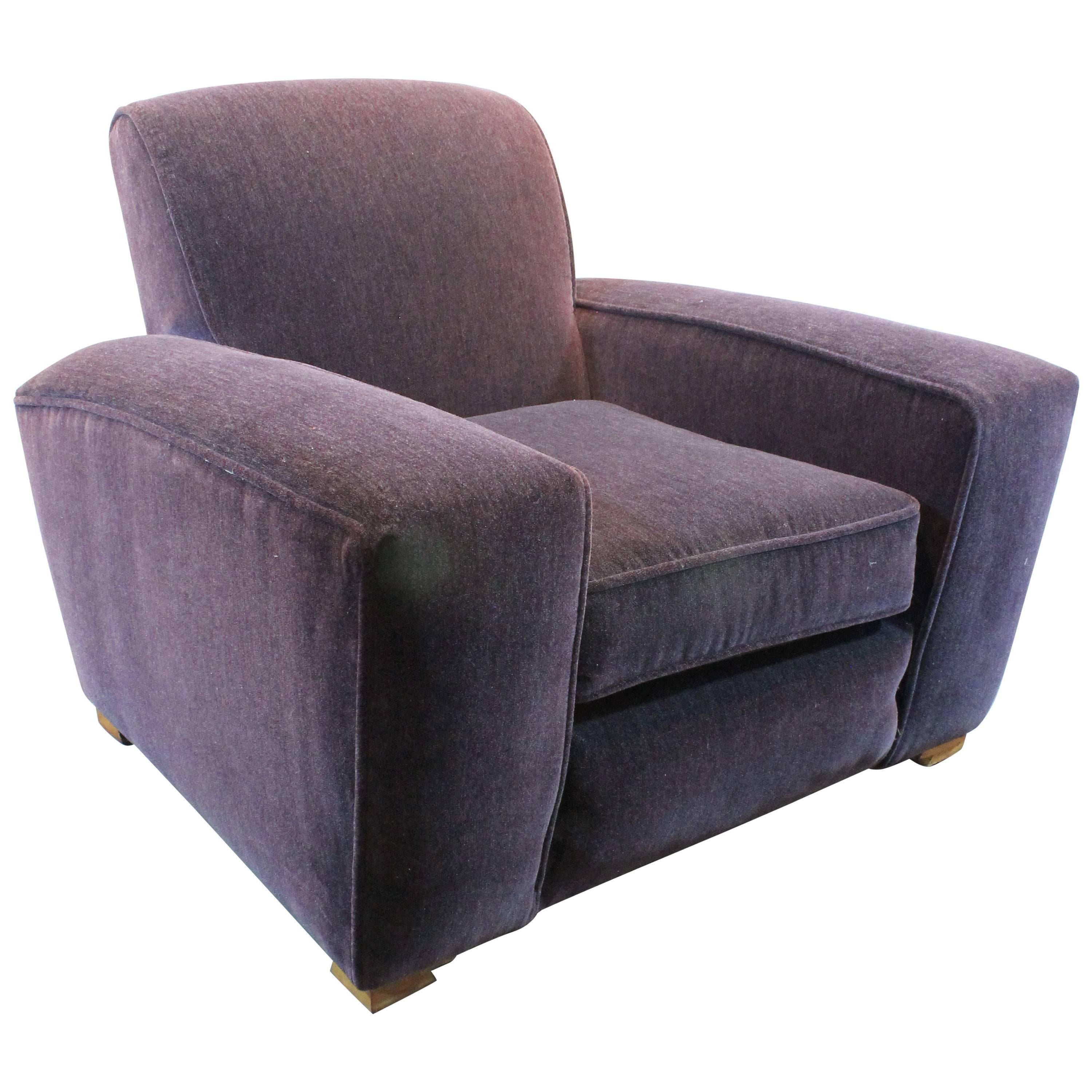 Art Deco Aubergine Mohair Lounge Chair For Sale