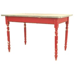 Antique American Country Style Red Painted Work Table