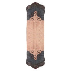 Antique American Victorian Gold Damask and Green Velvet Table Runner
