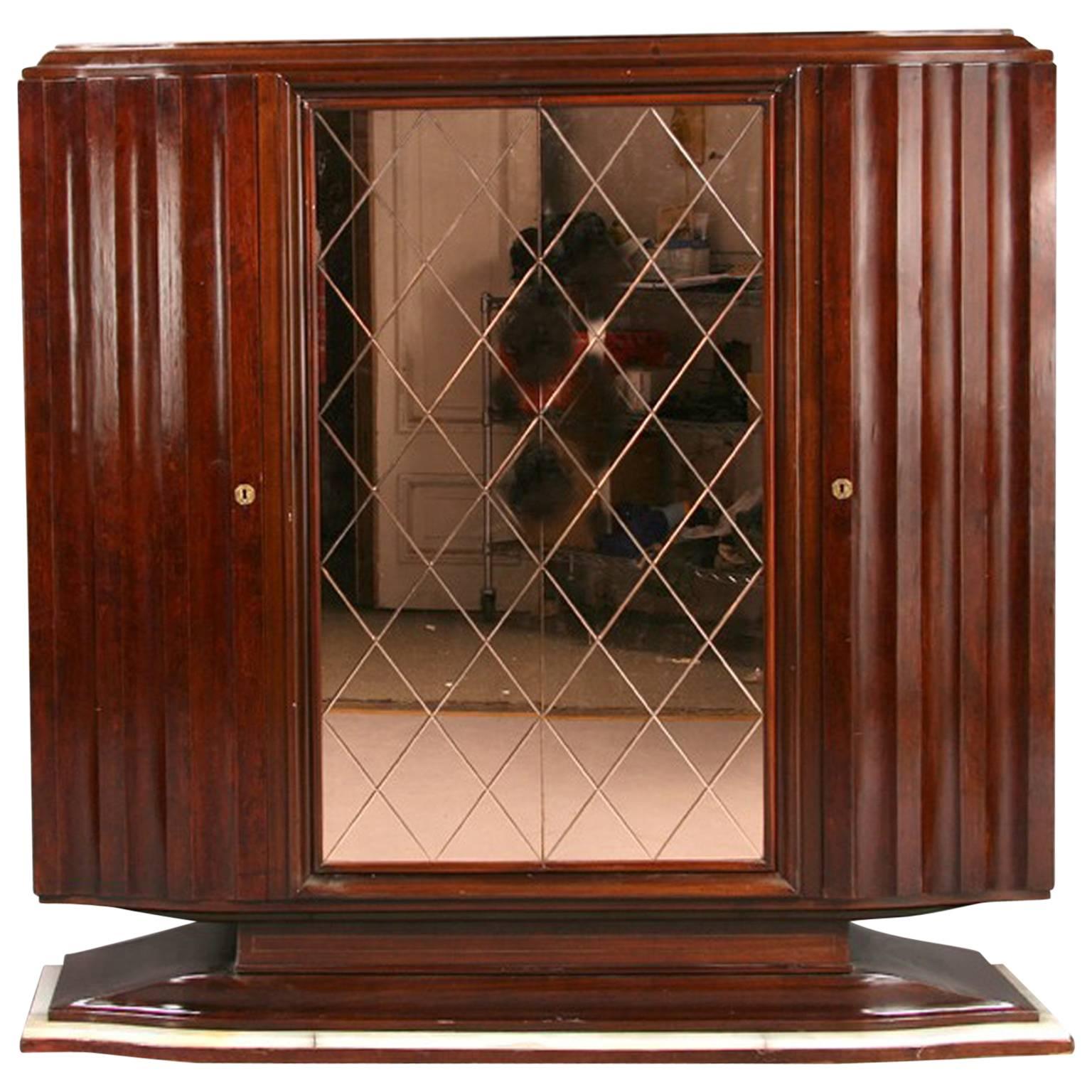 Art Deco Cabinet with Peach Color Etched Doors For Sale