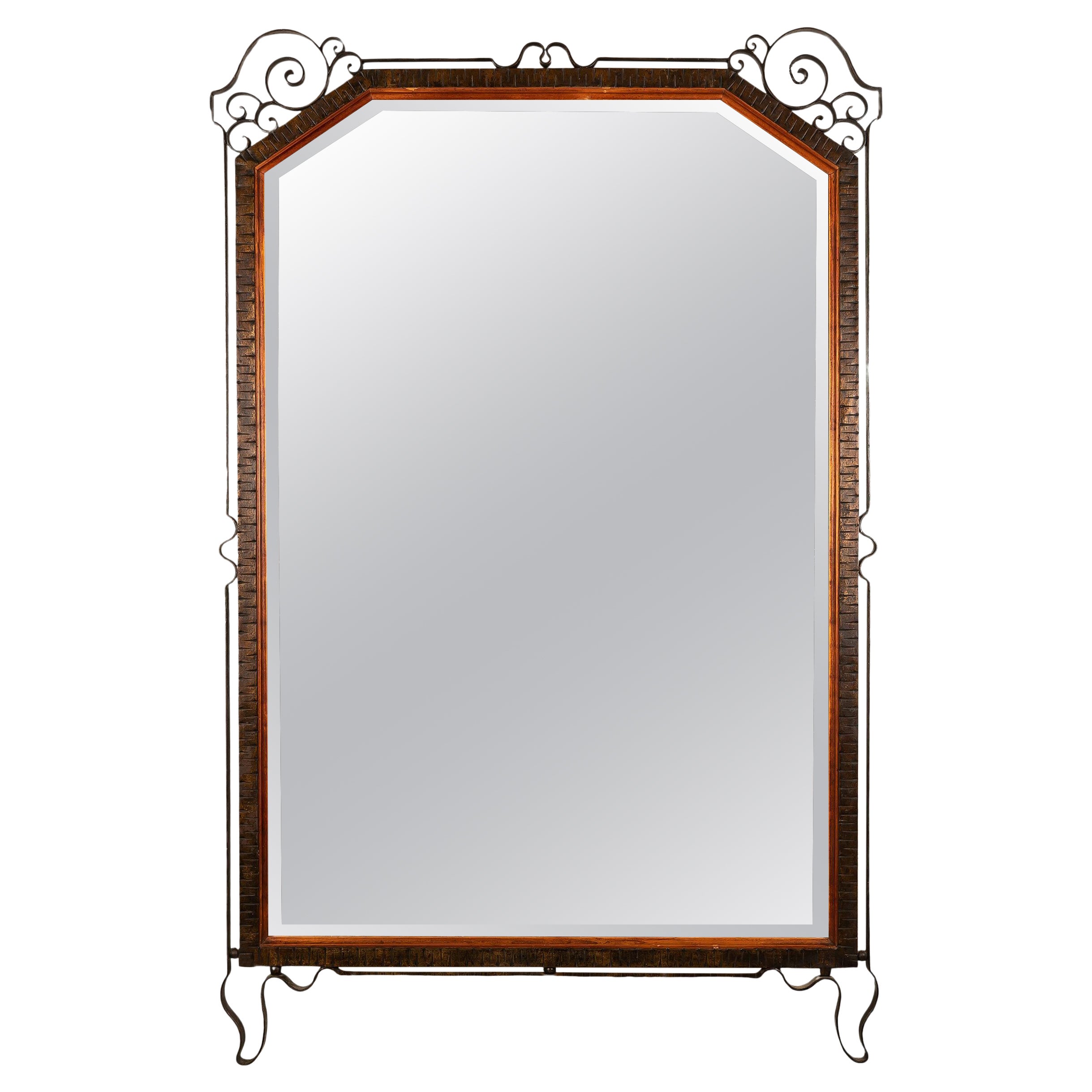 Art Deco wall Mirror in the manner of Edgar Brandt, France 1940s For Sale