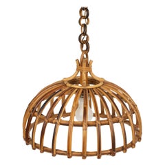 Lampadario a sospensione in rattan e bambù realizzato a mano nel Medioevo, Italia, anni '70