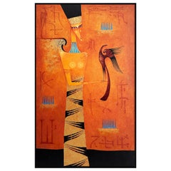 'Custode del tempo', dipinto originale a olio su tela con cornice in foglia d'oro, 2003